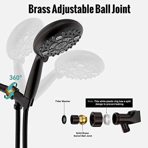 Handheld Shower Head, Sr Sun Rise 6-Settings 4.8 Inches High Pressure Shower Head With 1.8 Meter/71 Inch Long 304 Stainless Steel Shower Hose And Shower Mount With Brass Ball Joint,Oil Rubbed Bronze #TOP4