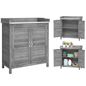 Outsunny Gartenschrank mit Pflanztisch Wetterfest 83 x 40 x 92cm Grau