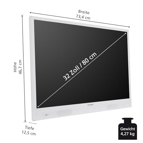 TELEFUNKEN 32 Zoll Fernseher tragbar mit integriertem Akku (HD Smart TV, Triple-Tuner, 6 Monate HD+ inkl.) PL32WI weiß – Bild 3