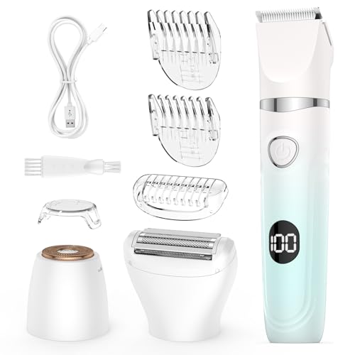 Lady Shaver for Women,3-in-1 Wet & Dry Use Bikini Trimmer for Women,Electric Painless Razor for Legs,Body,Private Area,Sensitive Skin (Gradient Green)