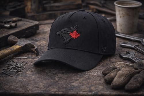 47 Toronto Blue Jays Adjustable Hat β MLB Baseball Cap, Hitch Style, Structured Fit, Curved Brim, One Size (Black) - 3