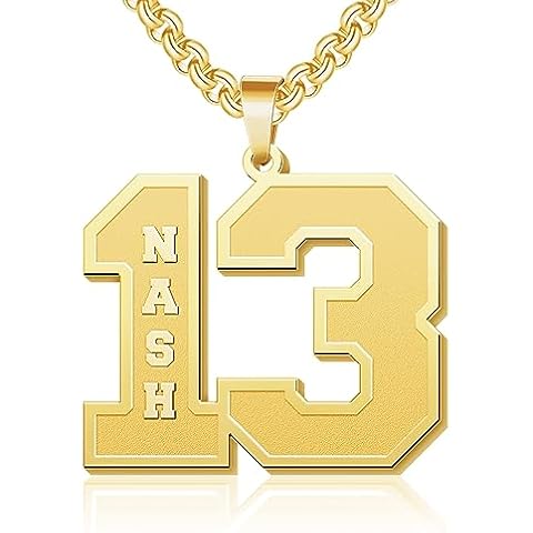 Dreamdecor Football Number Necklaces Custom Name Initial 00-99 Athletes Jersey Number Pendant Necklace with Customized Chains Personalized Baseball Jewelry Gifts for Men (18’’-24’’) Cover