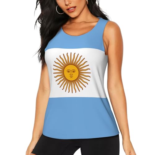 GUOLGP Camiseta sin mangas con estampado de bandera argentina para mujer, para verano, al aire libre, fitness, camping, yoga, salidas casuales, Negro, M