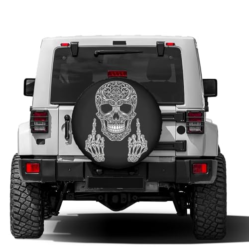 Image of Delerain Skull Middle Finger Spare Tire Covers Waterproof Dust-Proof Spare Wheel Cover Universal Fit for Trailer, RV, SUV, Truck and Many Vehicle (17 Inch for Diameter 31 inch-33 inch)