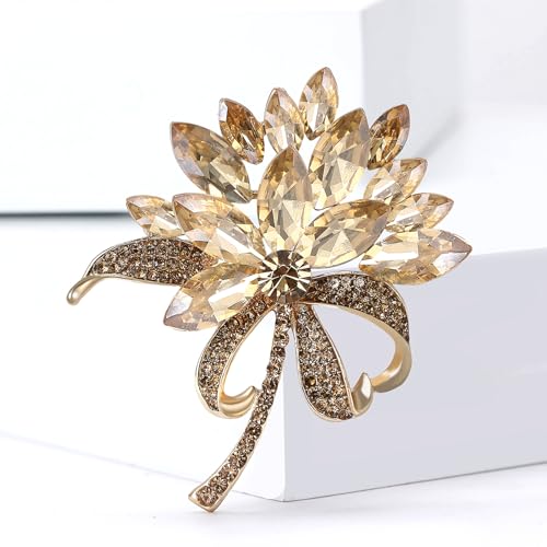 Image of Rhinestone Brooch Pin for Women Elegant Crystal Flower Bouquet Brooches Lapel Pin Wedding Party Dress Accessories for Wife Mom Birthday Gifts