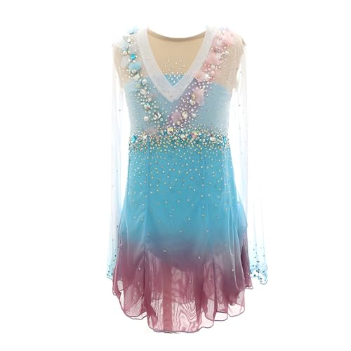 Kmarouse Figure Skating Dress for Girls and Women, Breathable Long Sleeve Competition Costume with Handmade Crystal Details(4X-Large)