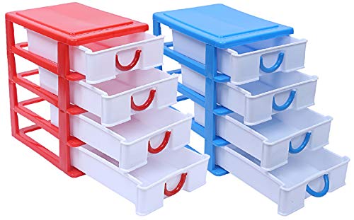 Kuber Industries Plastic 2 Pieces Four Layer Drawer Storage Cabinet Box (Red & Blue)-CTKTC25102 (B07YY48YGN) Amazon Price History, Amazon Price Tracker
