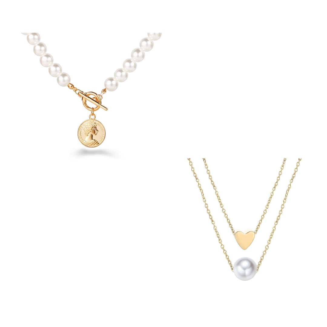 Oralia Coin Pearl Choker & Layered Heart Pearl Necklace Combo Dailywear Jewellery Pearl Necklace Office Wear Gift For Girlfriend Gift For Wife Affordable Jewellery (B0CJR6B6MD) Amazon Price History, Amazon Price Tracker