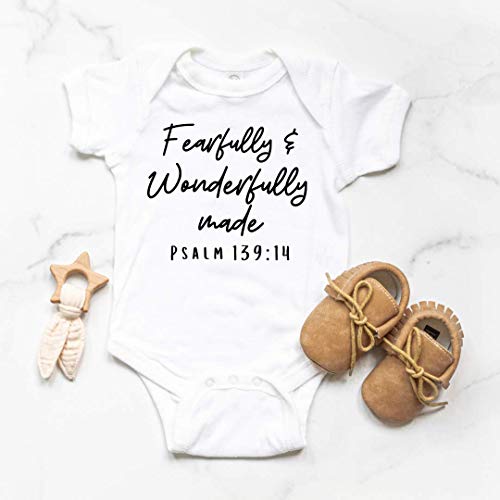 Fearfully and Wonderfully made Onesie, Miracle Baby Announcement, Christian Baby Clothing, Baby Shower Gift, Cute Pregnancy Reveal | WHITE4