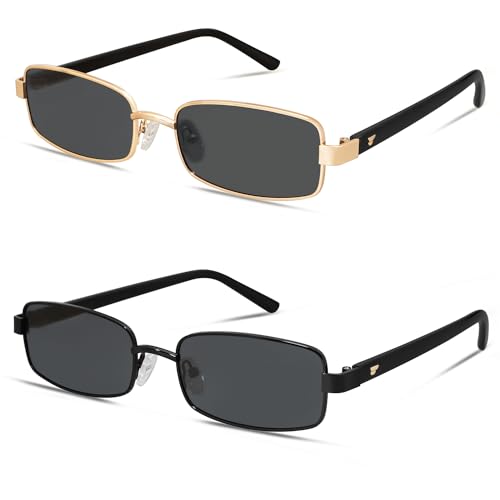 Image of VANLINKER Retro Rectangle Polarized Sunglasses for Women Men Small 90s Vintage Trendy Slim Narrow Rectangular Frame VL9684
