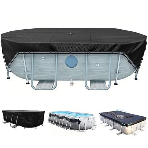 SIHAIAN Poolabdeckung Rechteckig 549x274 cm 500D Pool Abdeckplane mit 4-Ecken-Verriegelung & 4 Befestigungsgurten für rechteckige & ovale Aufstellpools verhindert Wasseransammlungen