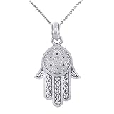 Star of David Charm Hamesh Hand Hamsa Pendant Necklace 925 Sterling Silver, 18'