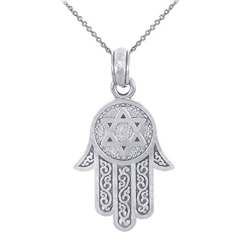 Jewish Jewelry by FDJ Star of David Charm Hamesh Hand Hamsa Pendant Necklace 925 Sterling Silver, 16"
