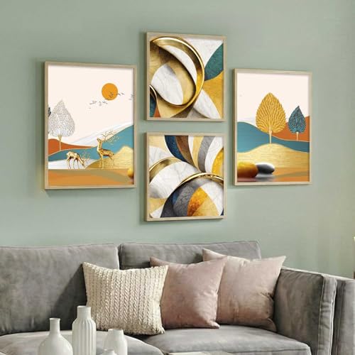 Image of kotart Aesthetic Modern Wall Decor Paintings with Frame for Home Decoration - Painting for Living Room Bedroom - Painting for Wall Decoration Set of 4 (Art 8, Big (13x17 or 13x13 inch))