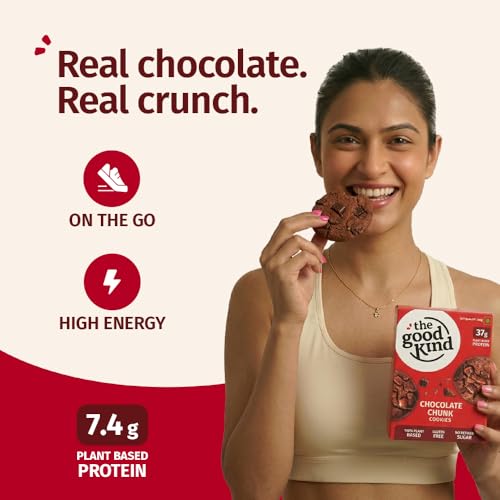Image of The Good Kind Chocolate Chunk Cookies - 200gm, High Plant Protein Cookies with Almond Butter & Millet Flour, Perfect for Snacking, Sharing & Gifting, Gluten Free, Palm Oil free & Vegan (Pack of 2)