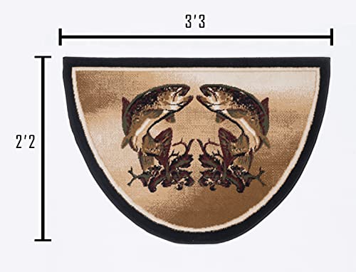 Great American Distributors Hearth Slice Fireplace Rug - Log Cabin Decor, Kitchen Carpet, Accent Rug, For Wood Floors, Fire Resistant Mat, Nature Scene, Fish 2'2" X 3'3" (Green/Beige) #TOP3