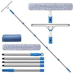 Mitclear Window Cleaning Kit with Extension Poles(77IN), Window Cleaner Tool with 14’’ Silicone Squeegee & Microfiber Scrubber, Professional Window Washing Equipment for Shower Glass Mirror Door Car