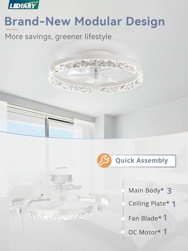 Image of LEDIARY 20 inch Low Profile Ceiling Fans with Lights, APP & Remote, White