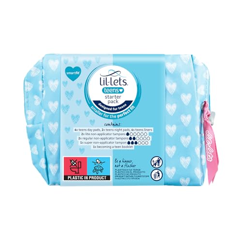 Lil-Lets Paquete de iniciación para adolescentes, que contiene almohadillas para adolescentes, protectores de bragas y tampones sin aplicador Lil-Lets