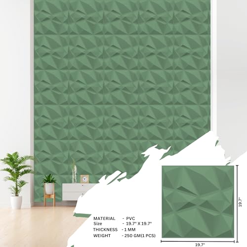 Image of Kayra Decor Wall Panels for Bedroom - PVC Diamond Design, Olive Green Color 19.7 inch X 19.7 inch (Pack of 12) - Covers 32.34 Sq. Ft.