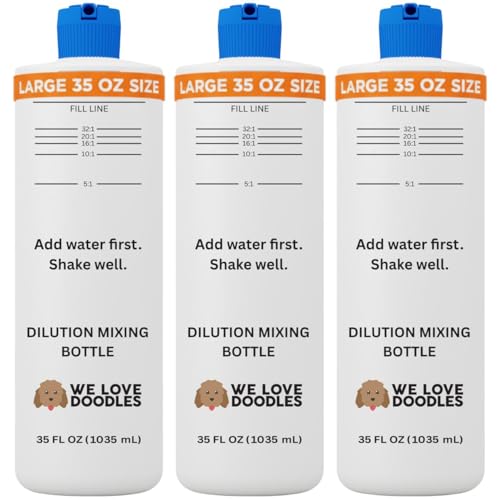 Dilution Bottle for Dog Shampoo Mixing Bottle for Professional and Home Grooming for Shampoo Conditioner and Solutions Unscented 35 oz (3 Pack) [We Love Doodles]