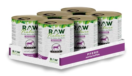 RAW Nature - Pferd Pur 6x800g - Mit Kartoffeln - Nassfutter für Hunde - Hoher Fleischanteil - Monoprotein - Alleinfuttermittel - Getreidefreies Hundefutter (6er Pack)