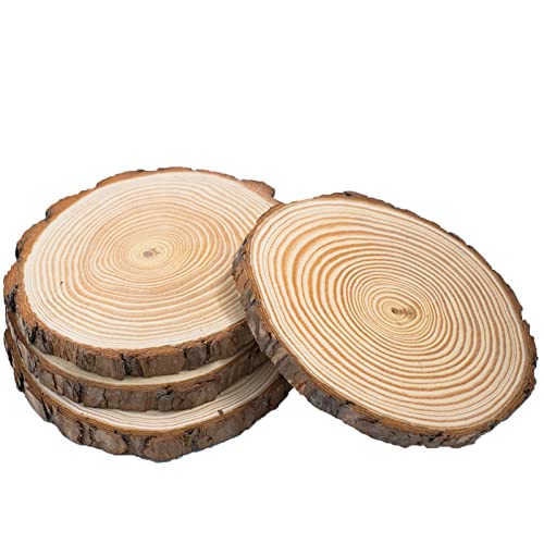 4 Stück Holz Log Scheiben 17-18cm Holzscheiben Runde Holzspäne Holzspäne Unfertige Holzverzierungen Basteln Baumspäne Hochzeitstisch Vintage Hochzeitskunst DIY Weihnachtsdekorationen Cover