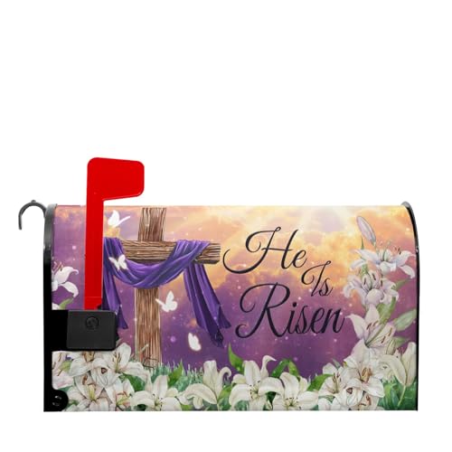 Image of Kawani Happy Easter Purple Mailbox Covers Magnetic Spring Lilies Floral Mailbox Cover Standard Size 18 X 21 Inch Easter He is Risen Wrap Post Letter Box Decorative for Outdoor Home Garden Yard