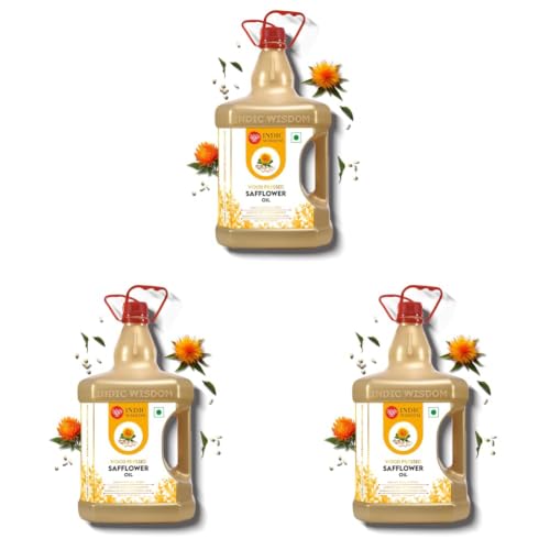Image of IndicWisdom Wood Pressed Safflower Oil 5 Liter (Cold Pressed Safflower Oil - Extracted on Wooden Churner) (Pack of 3)