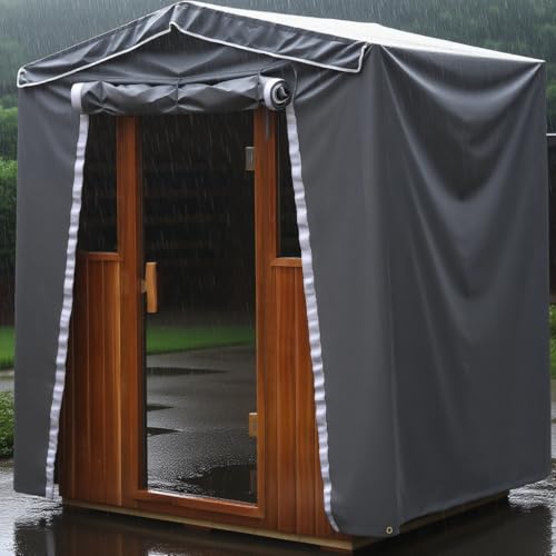 Image of Outdoor Sauna Cover for 4-Person, 3-Layer Oxford Protective Cloth, Hook & Loop Roll-Up Door, Temp Retention & Dustproof - (Only Fits 68.1*52.4*82.7 In & Smaller Outdoor Hillside Roof Saunas )