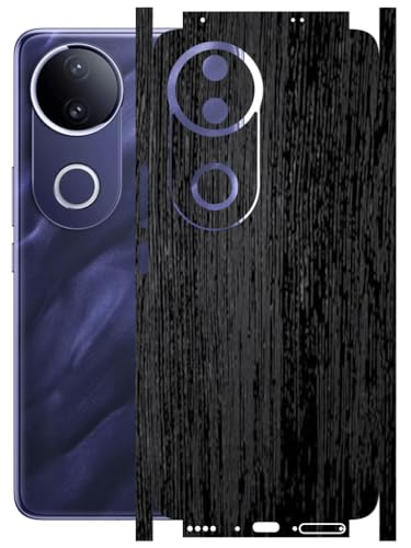 Image of AtOdds - Full Body Back Screen Guard Protector Film - Wooden Textured Lamination Wrap Skin Sticker Compatible with VIVO T4R (5G) | Scratchproof Matte Finish (Design - Rustic Black Wood)