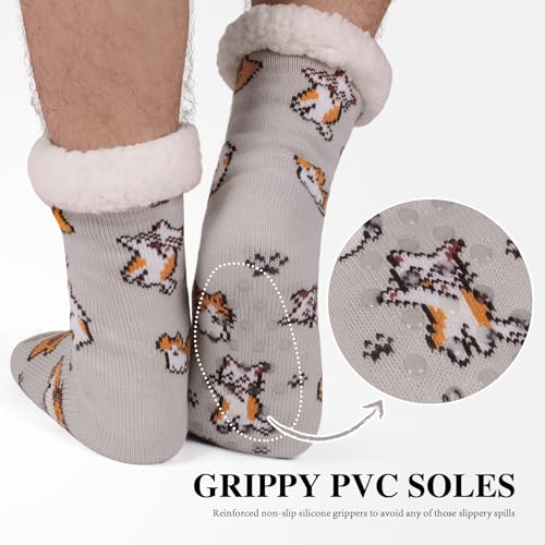 KFUBUO Mens Slipper Socks with Non Skid Bottoms Fleece-Lined Warm Fuzzy Socks3