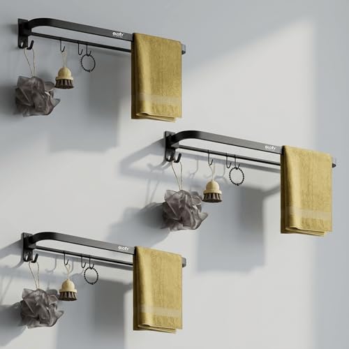 Image of Gloxy Premium Black Matte Finish Stainless Steel Towel Rack Combo Pack of 3-24 Inch Wall Mount Bathroom Clothes & Towel Holder - Rustproof Heavy-Duty Towel Rod for Modern Bathrooms