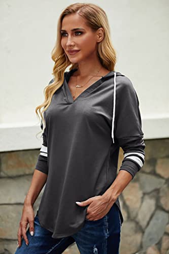 Image of Womens Long Sleeve V Neck Hoodie Sweatshirts Lightweight Pullover Tops