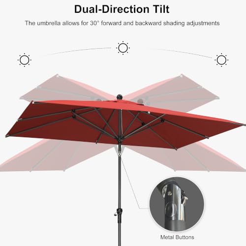 Image of PURPLE LEAF Patio Market Umbrella 9' x 6' Rectangle Dual Tilt Red 8 Ribs