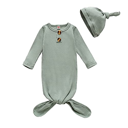 Image of TROSJ Unisex Baby Striped Cotton Sleeper Gowns with Cap Long Knotted Sleeping Bag