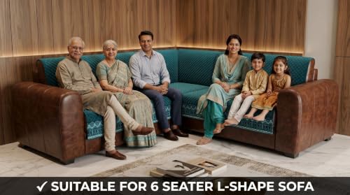 Image of KINGLY L-Shape Sofa Cover 6 Seater 3+3 Velvet Full Cover - Teal Blue | Fully covered quilted velvet slipcover, washable anti-slip furniture protector, L-type corner sofa cover for living room