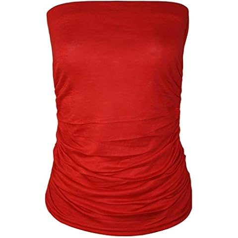 BODYWEAR LTD Womens Plain Sleeveless Ruched Ladies Boob Tube Bandeau Strapless Top UK Size 10-18 (Red, UK Size 10 S/M) Cover