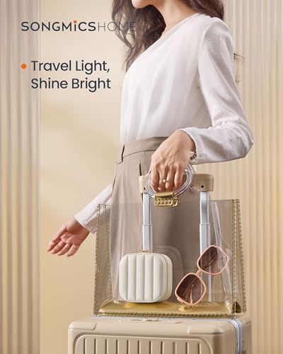 SONGMICS HOME Travel Jewelry Case, Small Jewelry Box Organizer with Mirror, 4.1 x 4.1 x 2.4 Inches, Stitching, Portable, Gift Idea, Cloud White UJBC179W01