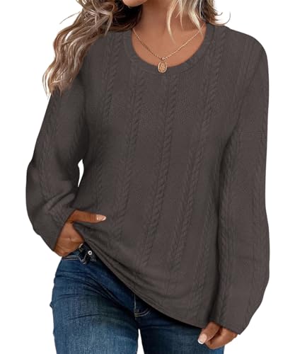 Image of CARCOS Womens Plus Size Tops Basic Fall Cable Knit Sweaters Long Sleeve Shirts Crewneck Lightweight Tunic Tops XL-5XL