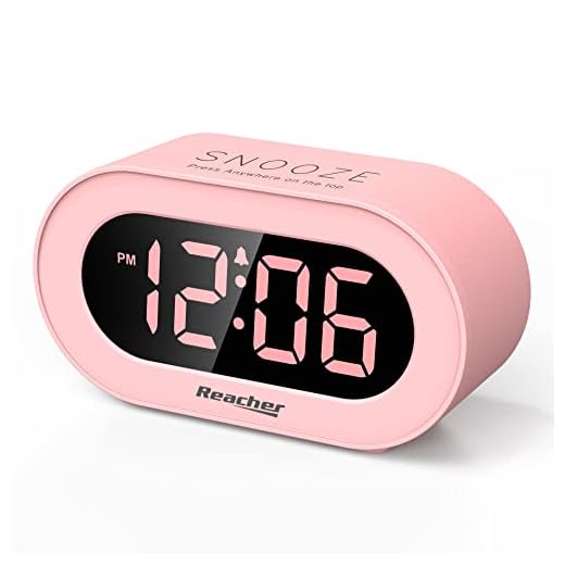 REACHER Pink Girls Alarm Clock for Kids Bedroom, Dimmable LED Digital Display, Outlet Powered, Adjustable Volume, Simple to Use, Snooze, Small Size for Bedside, Desk, Toddler
