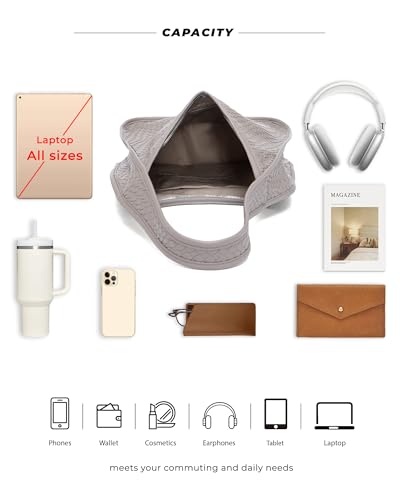 Image of NEWBELLA Hobo Purse, PU Leather Shoulder Bag, Tote Handbag for Work and Travel (Woven Light Grey)