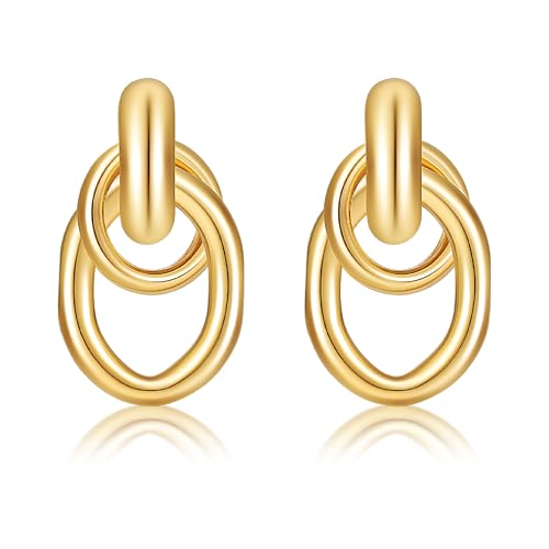 Chunky Twisted Knot Link Earrings for Women Elliptic Drop Dangle Statement Geometric Stud Earrings Trendy Jewelry