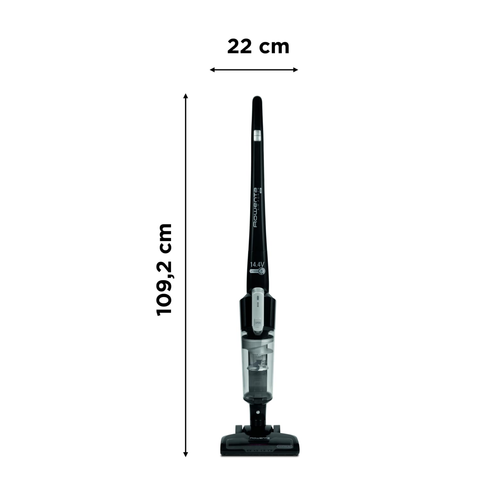 Rowenta Air Force Light Akku Staubsauger kabellos, mit LED- Beleuchtung, 30 Minuten Betriebsdauer, beutellos, 14,4 Volt, leichtes und kompaktes Design, 2,3 kg, Standstaubsauger, schwarz, RH6545
