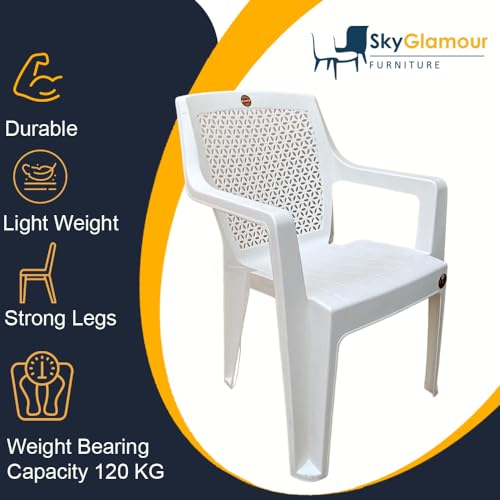 Image of SkyGlamour Cello Sonet Plastic Arm Chair Garden, Home, Living Room, Indoor and Outdoor(Colour: White; Set of 2)