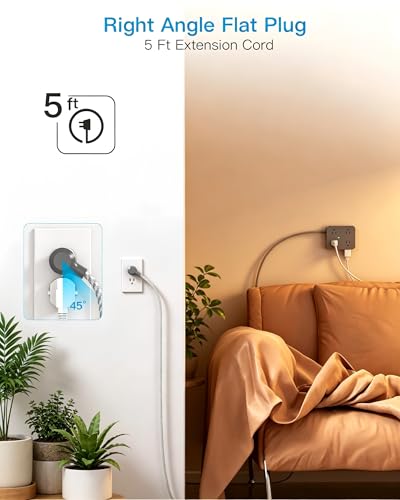 Image of Surge Protector Power Strip - HANYCONY 8 Outlets 4 USB (2 USB C) Charging Ports, Multi Plug Outlet Extender, 5Ft Braided Extension Cord, Flat Plug Wall Mount Desk Charging Station for Home Office ETL