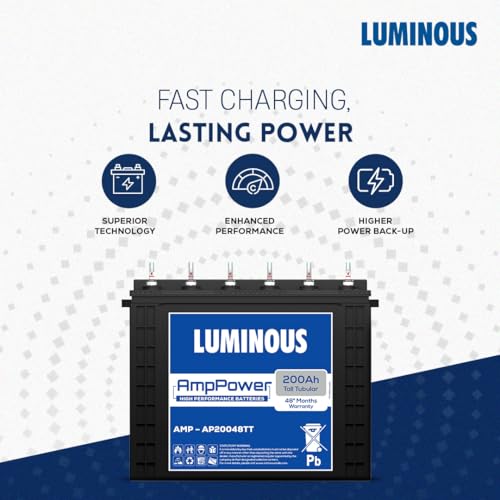 Image of Luminous Zelio 1100 Pure Sine Wave 900VA Inverter with 200Ah AmpPower Tall Tubular Battery for Home, Shop & Office | Warranty: 36M (Inverter), 48M (Battery) | Durable, Reliable Backup | AmpPower Tall Tubular Battery, For Home, Shop & Office, 36M Inverter Warranty, 48M Battery Warranty, Durable, Reliable Backup