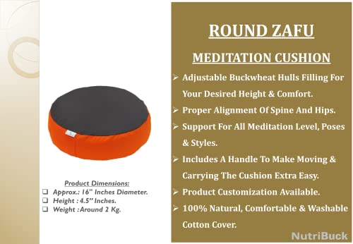 Image of Buckwheat ZAFU Meditation Cushion Filled with Buckwheat Hulls (Round - Orange & Grey)