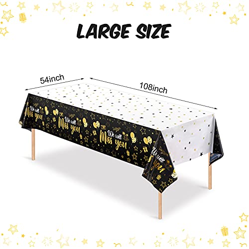 Tatuo 3 Pieces We Will Miss You Tablecloth Going Away Party Decorations Retirement Themed Table Cover Stars Disposable Plastic Table Cloth for Farewell Anniversary Party Supplies (Gold)