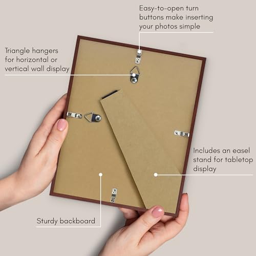 Americanflat 8x10 Picture Frame with Shatter-Resistant Glass - Streamline Collection - Thin Border Picture Frame for Tabletop and Wall Display - Hanging Hardware and Easel Stand Included - Mahogany